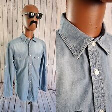 Sonoma Vintage Denim Shirt -Medium- Blue Cotton Mens Casual 1990s CH40s