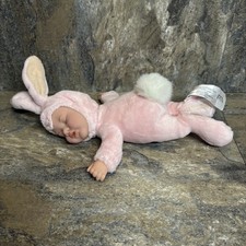 Anne Geddes Pink Bunny Doll Toy 9” Long Sleeping