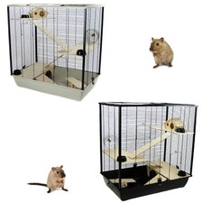 Rat Hamster Plaza Tall Cage Wooden Accessories Three Floors Grey or Black