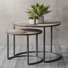 Darwin 80cm Set Of 2 Wooden Round Circular Nesting Coffee Side Tables Nest Grey