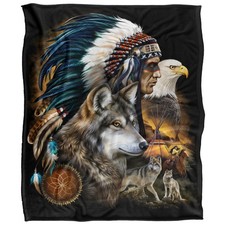 En Native American Wolf and Eagle Soft Throw Blanket 152 X 127 cm