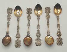 Set of 6 Silver Decorative Teaspoons Marked ITALY Vintage Different Designs