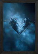Blue Barbed Wire Heart Framed