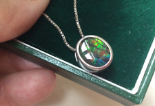 Canadian Oval Ammonite Quartz Capped Gemstone Set In Sterling Silver & 18" Chain