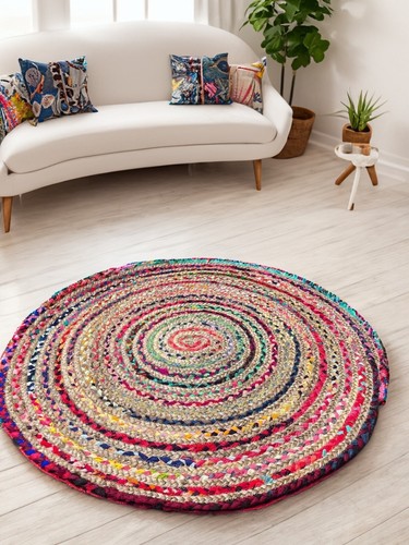Round rug jute - recycled, cotton