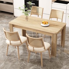 Dining Chairs Set of 4 Upholstered Seat Kitchen Side Chairs with Rattan Backrest