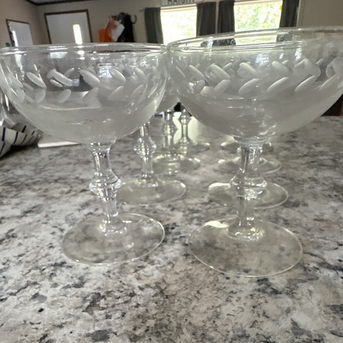Clear floral etched - clear, stemmed