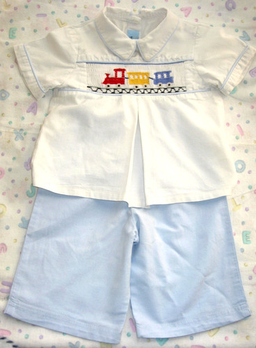 Smocked boys outfit white - boys,