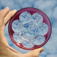 Late Victorian Cranberry Cut to Clear Glass Bowl Smoothed Pontil Petal Cut