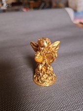 Antique Angel Cupid Figurine Gold Tone Metal Statue Decorative 63g Unmarked