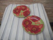 LAURIE GATES "OLIVIA" DESIGN SET OF 2 SIDE PLATES 8.5 INCHES RED FLORAL/POPPY