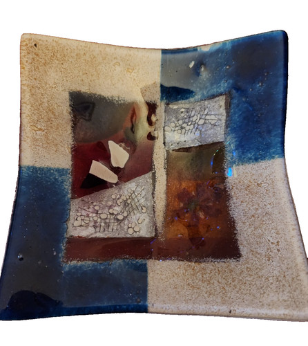 Coloured modern glass dish - ,