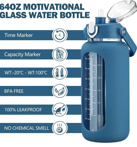 64oz glass water bottle with - 64oz,