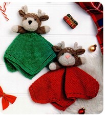 (6515) DK Knitting Pattern for Adorable Christmas Reindeer Comfort Blankets!