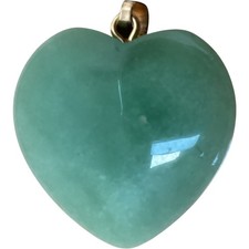 Green Heart Pendant Aventurine Likely Jade Costume Jewellery TH