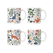Stoneware Coffee Mug Set of 4 Woodland Theme Decorative Cups 325ml Drinkware
