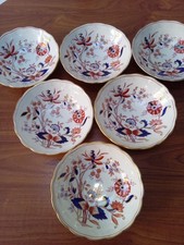 6 Booths Fresian porcelain dessert bowls. 16cm diameter. Blue, red , gold trim 