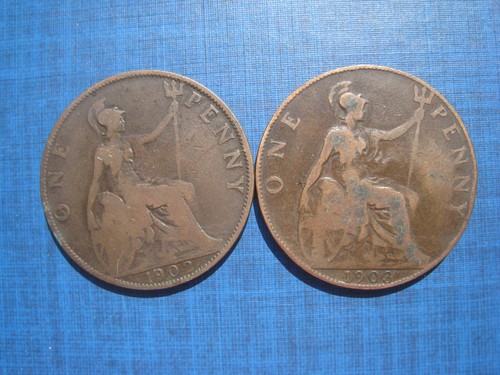 Edward vii pennies 1902 low - edward, 1902.