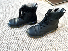 Dr Martens Aimilita J Ankle Faux Fur Black Leather Zip Warm Boots UK 2 Eu 34