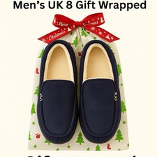 Men’s Memory Foam Moccasin Slippers Blue UK8 EU42 Suede VeraCosy Gift Wrapped ?