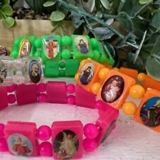 Holy Saints Religious Christian Catholic Faith Plastic Bead Bracelet Easter Gift