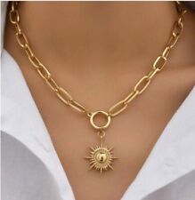 ZARA 18K Gold plated Chunky link chain necklace sunburst  sun burst pendant sale