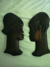 Pair 2 VINTAGE CARVED WOODEN