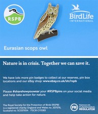 RSPB Pin Badge Bird Life International NIIC Eurasian Scops Owl P03211