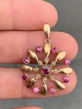 9ct Gold Pink Tourmaline Seed Pearl Pendant, 1890’s Victorian 9k 375