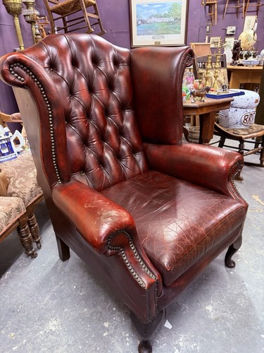 Oxblood leather chesterfield - oxblood,