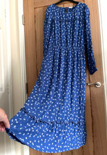 Fat Face Blue & White Small Floral Print Long Midi Length Dress, Size 16