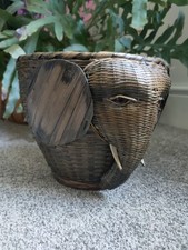 Vintage Elephant Woven Wicker Rattan Boho Basket Waste Basket Bin 18cm Tall