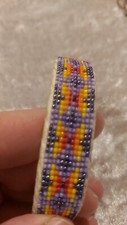 Native American hand beaded traditional native design glass & leather cuff 7 in 