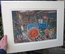 Fordson P6 E27N Diesel Tractor / Workshop scene - signed print by Steven Binks