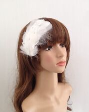 1920's FLAPPER Sparkle Dimante WHITE FEATHER CLIP FASCINATOR HEADDRESS WEDDING