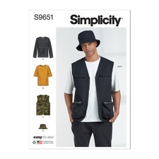 SIMPLICITY Sewing Pattern 9651 Mens Top, Vest, Hat 44-52ins  20% OFF