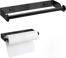 Kitchen Roll Paper Holder 28cm Wall-Mounted Black Metal Bathroom Towel Rack-NEW