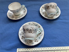 UNUSED VINT. SET  3 x AYNSLEY  DAINTY  PETITE CUPS & SAUCERS WINTER FLORAL SCENE