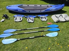 Sevylor Hudson KCC360 Inflatable Kayak Canoe 3 Person + Paddles + Electric Pump