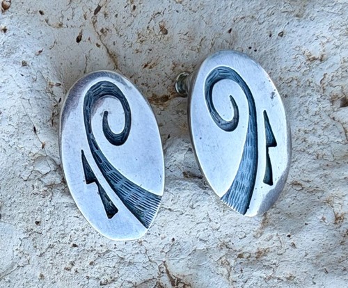 Hopi silver overlay - overlay, earrings
