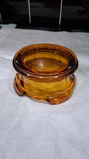 Old Vintage Retro Amber Glass Round Base Plinth Stand For Vase Bowl Deco