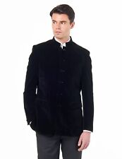 Mens Velvet Nehru Jacket Classic Chinese Grandad Collar Wedding Party Blazer