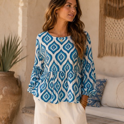 Skemo blue white ikat - blue, diamond