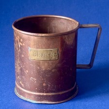 Vintage Grain Measure Copper Cup With Brass Name Plate And Handle
