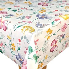 Spring Butterfly Meadow Pastel PVC Vinyl Wipe Clean Oilcloth Tablecloth