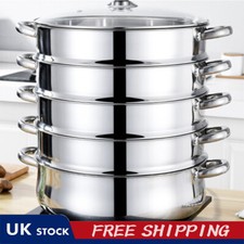 5-Layer 28cm Food Steamer - Stainless Steel Pot for Dumplings Rice Veg Cooking