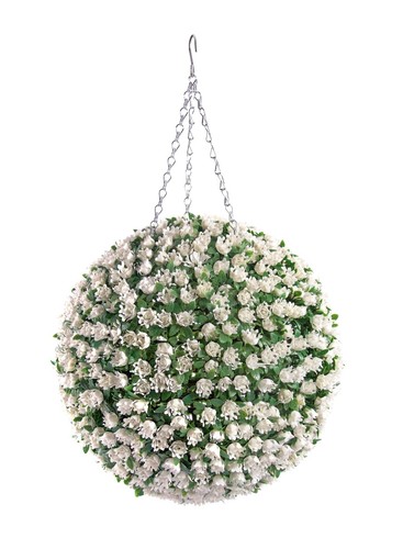 38cm white rose hanging - white,
