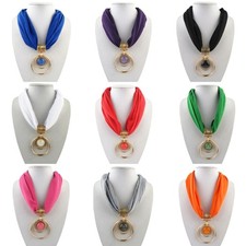 Short Scarf Alloy Vintage Faux Crystal Hoops Pendant Collar Chain Necklace Soft