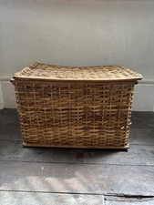 Vintage French Large Natural Wicker Log/Laundry/Storage Lidded Basket