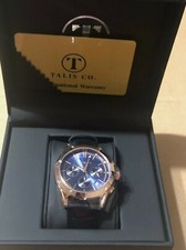 Talis Co. Royal Chronograph Men's Watch Black Leather Straps Blue Analogue Dial